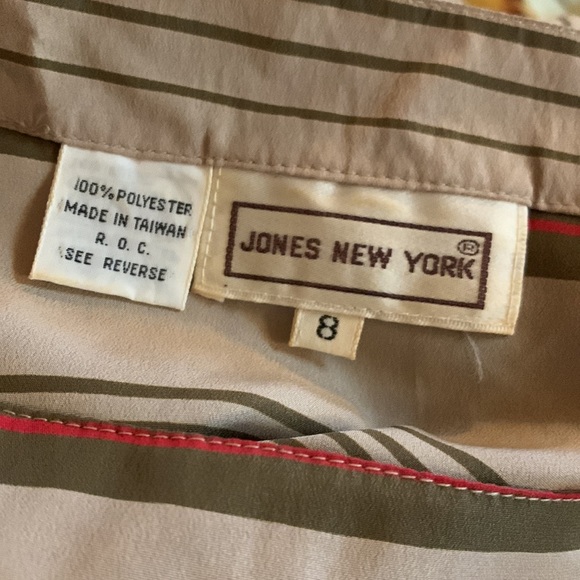 Vintage 80s Tan Striped Boat Neck Collarless Long Sleeve Popover Semi Sheer Top - Picture 16 of 16